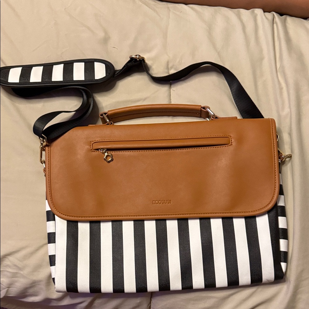 Cocowe Brown and Black Striped Women's Laptop Bag